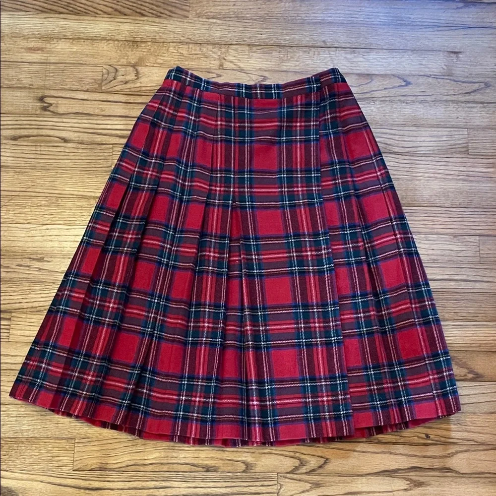 Vintage Red and Black Tartan Pleated A-Line Skirt Sz 13/14 - Picture 1 of 8